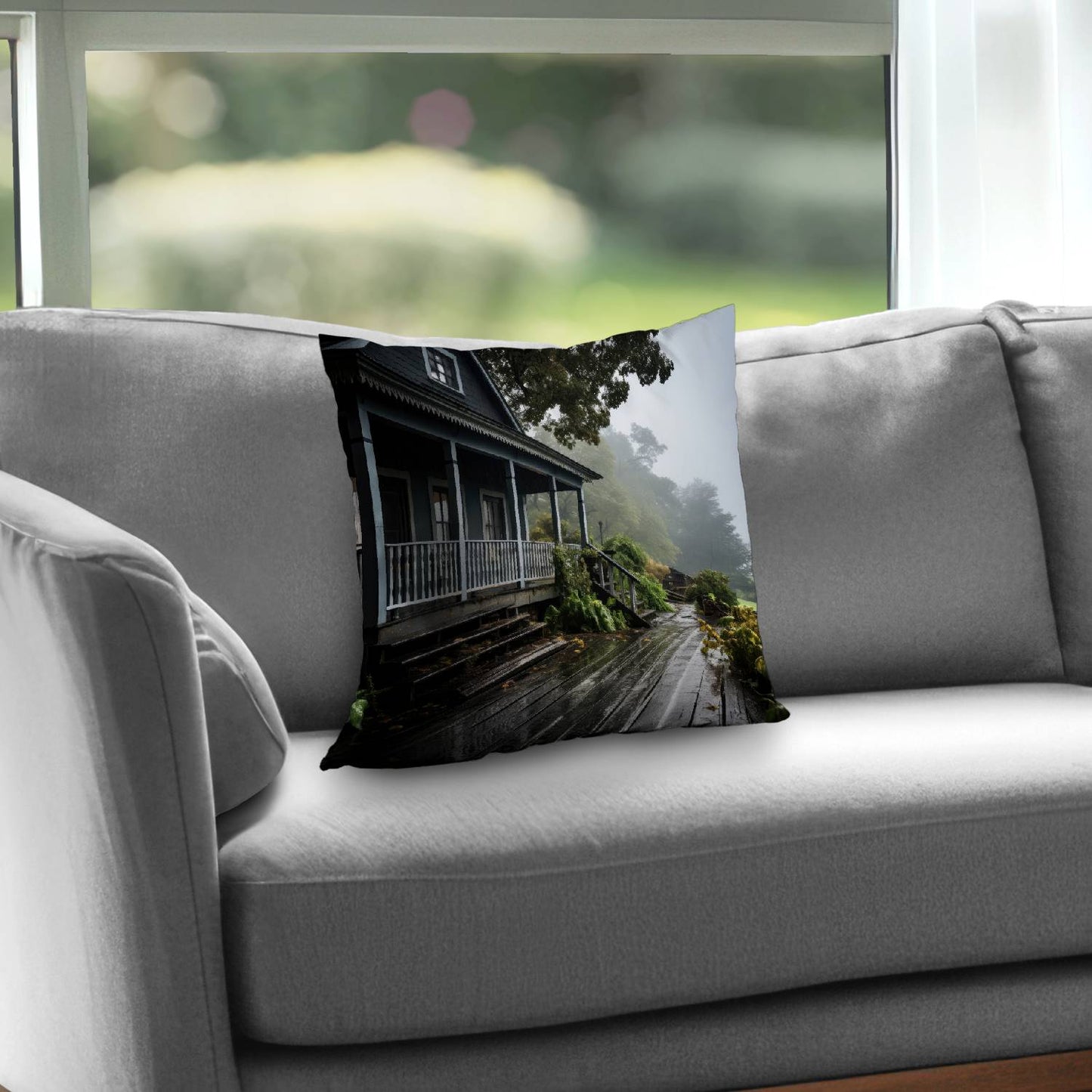 Rainy porch - Throw pillow - Print on demand