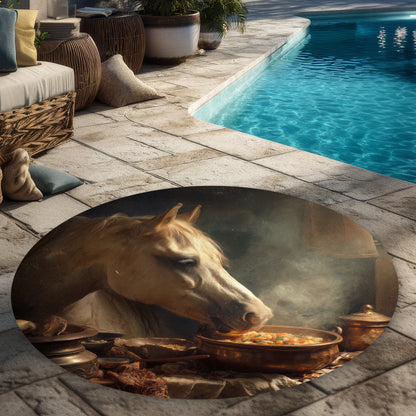 Tapis d'extérieur rond motif cheval dans la soupe | Accents de décoration intérieure