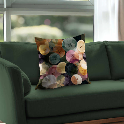 Coussin décoratif en sergé polyester, motif « Colorful Button Dance »