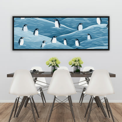 Penguins Wandering - Turquoise Framed Canvas for Home Decor