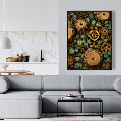 Hiding Gears - Brown Framed Canvas Art for Home Decor