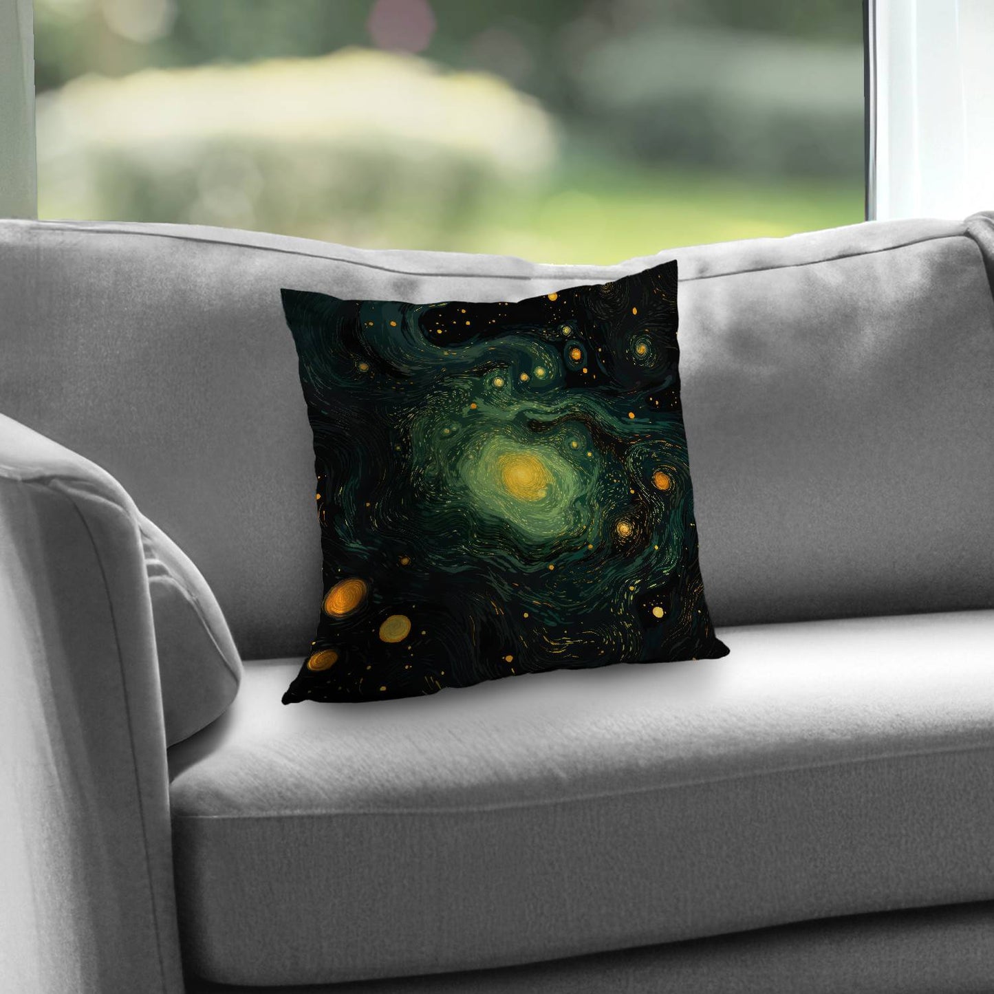 Illuminated in space - Throw pillow - Print on demand