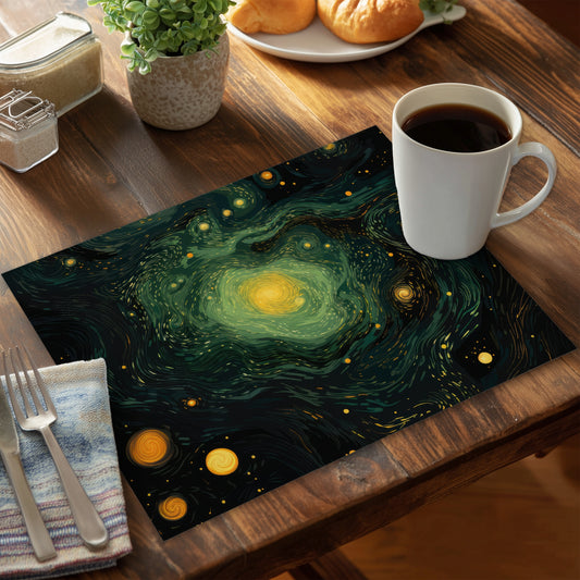 Illuminated in Space - Black Polyester Placemat for Home Decor