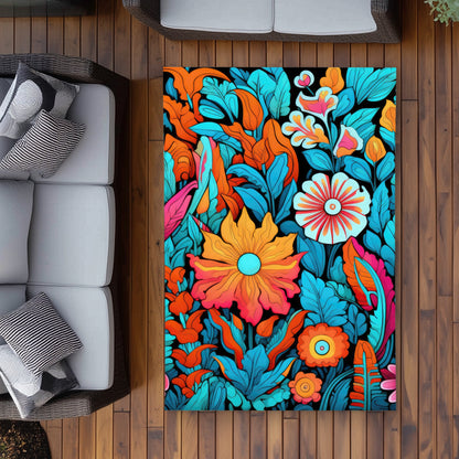 Floral Hues Turquoise Outdoor Area Rug | Home Decor Essentials