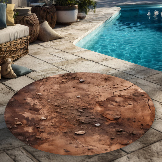 Mud and Stones - Brown Round Outdoor Area Rug for Home Decor