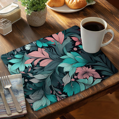 Neon Leaves - Black Braided Polyester Placemat for Home Decor