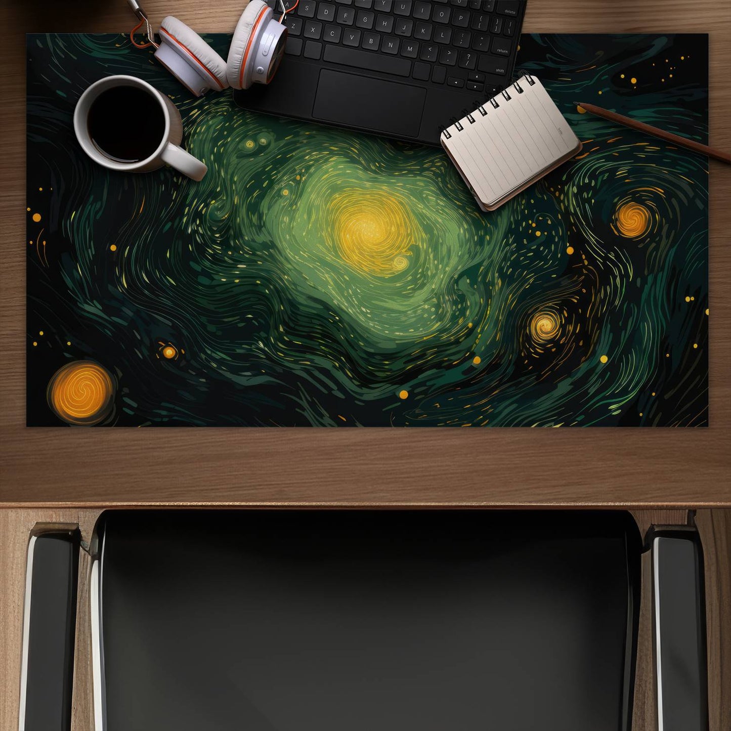 Illuminated in Space - Green Gaming Mat for Home Decor