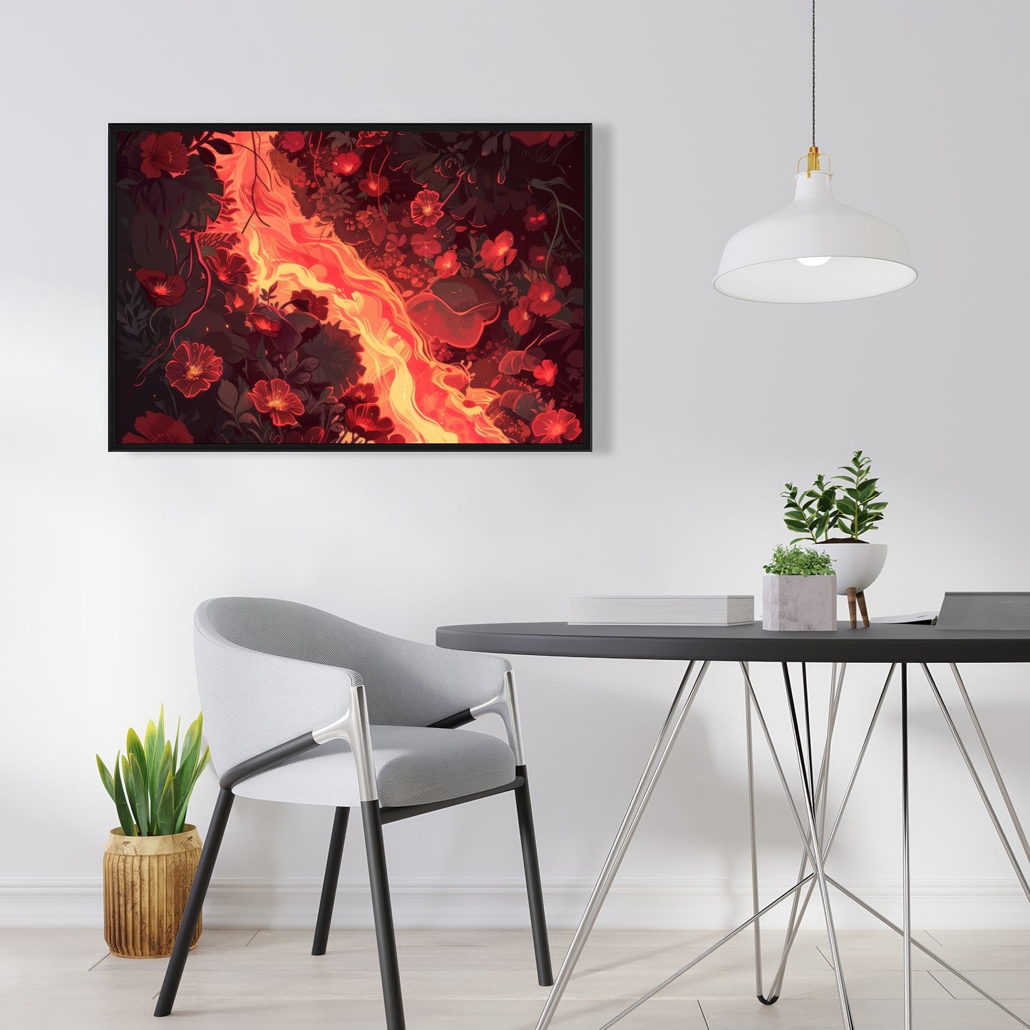 Seering Flowerbed - Red Framed Canvas Home Decor Art