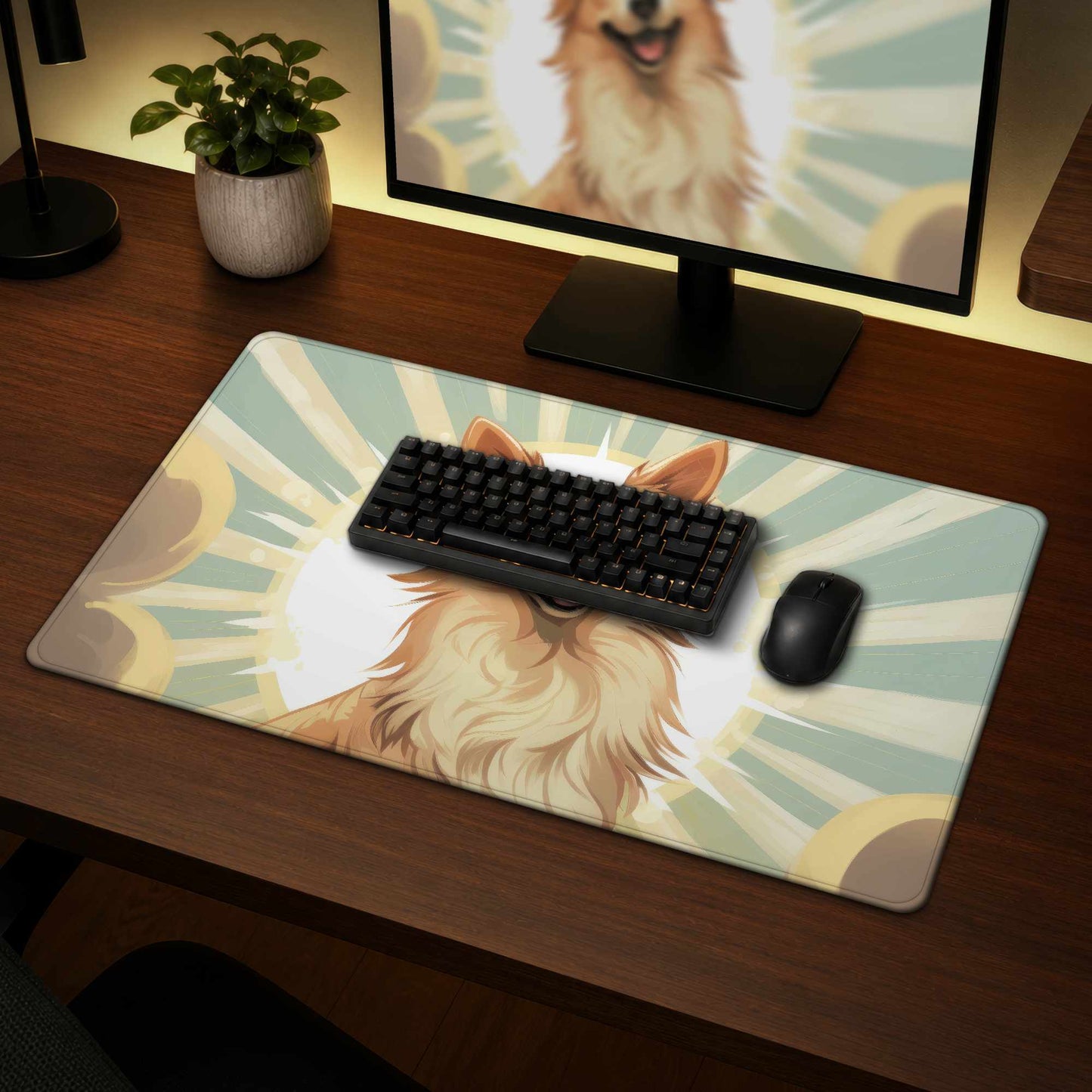 Who's a good boy - Beige Desk Mat for Stylish Home Decor