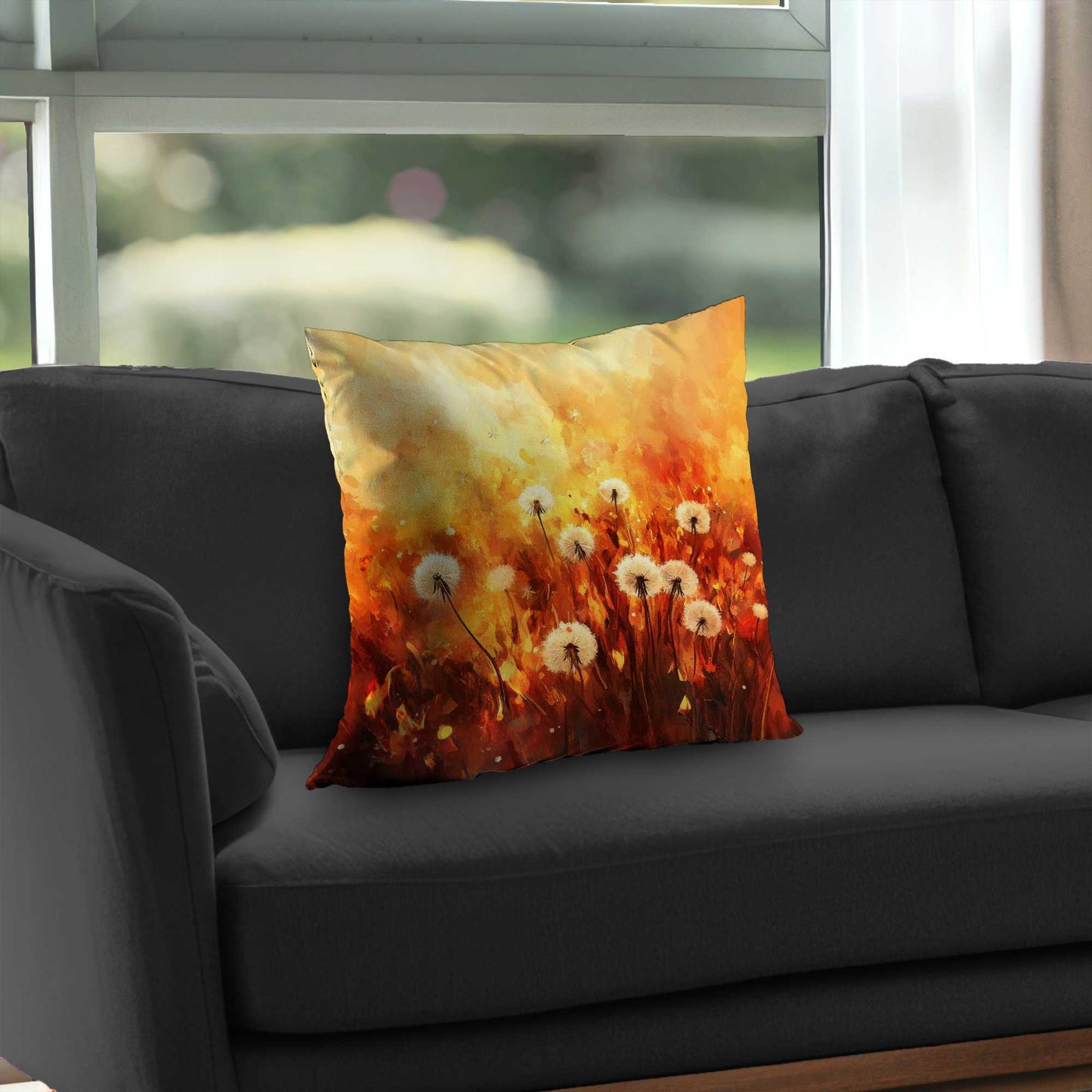 Dandelion Fire Poly Twill Throw Pillow | Home Decor Accent