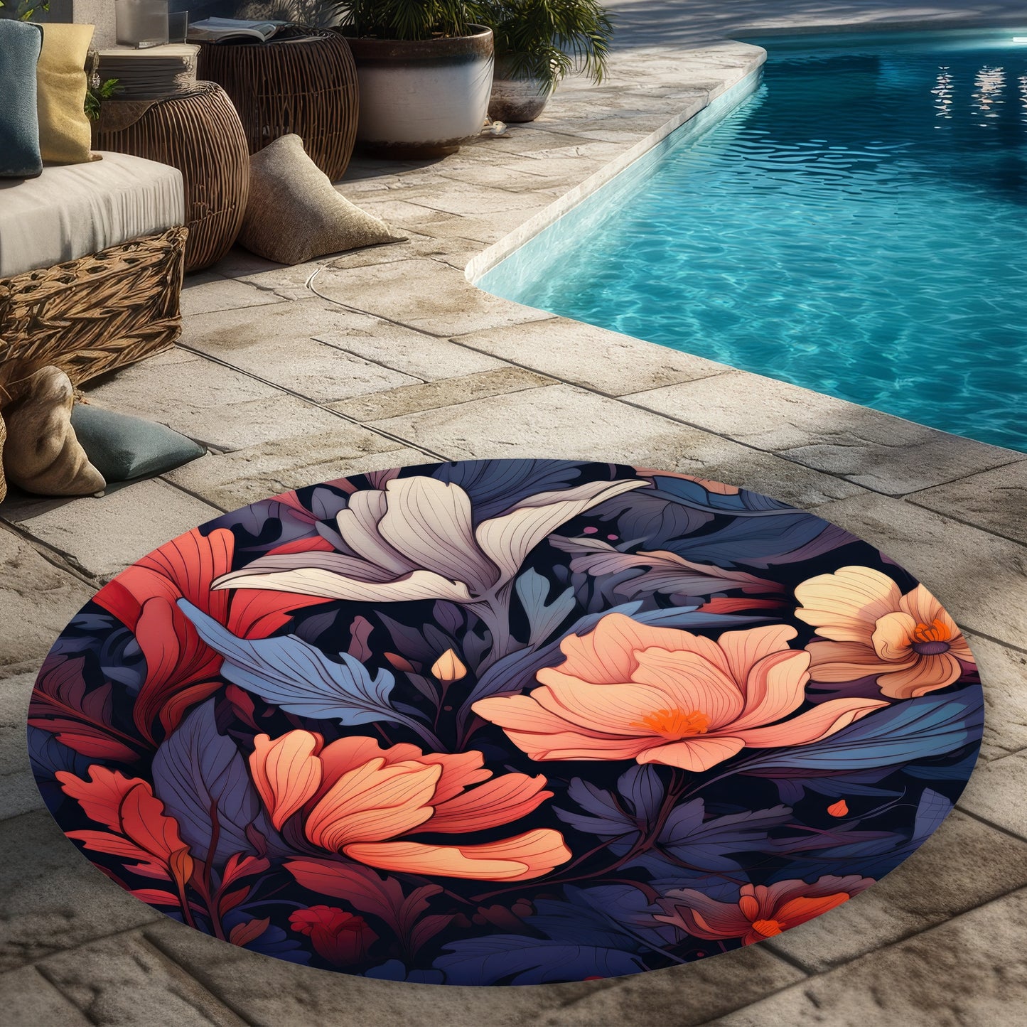 Blooming Uninterrupted Gray Round Outdoor Area Rug | Decor