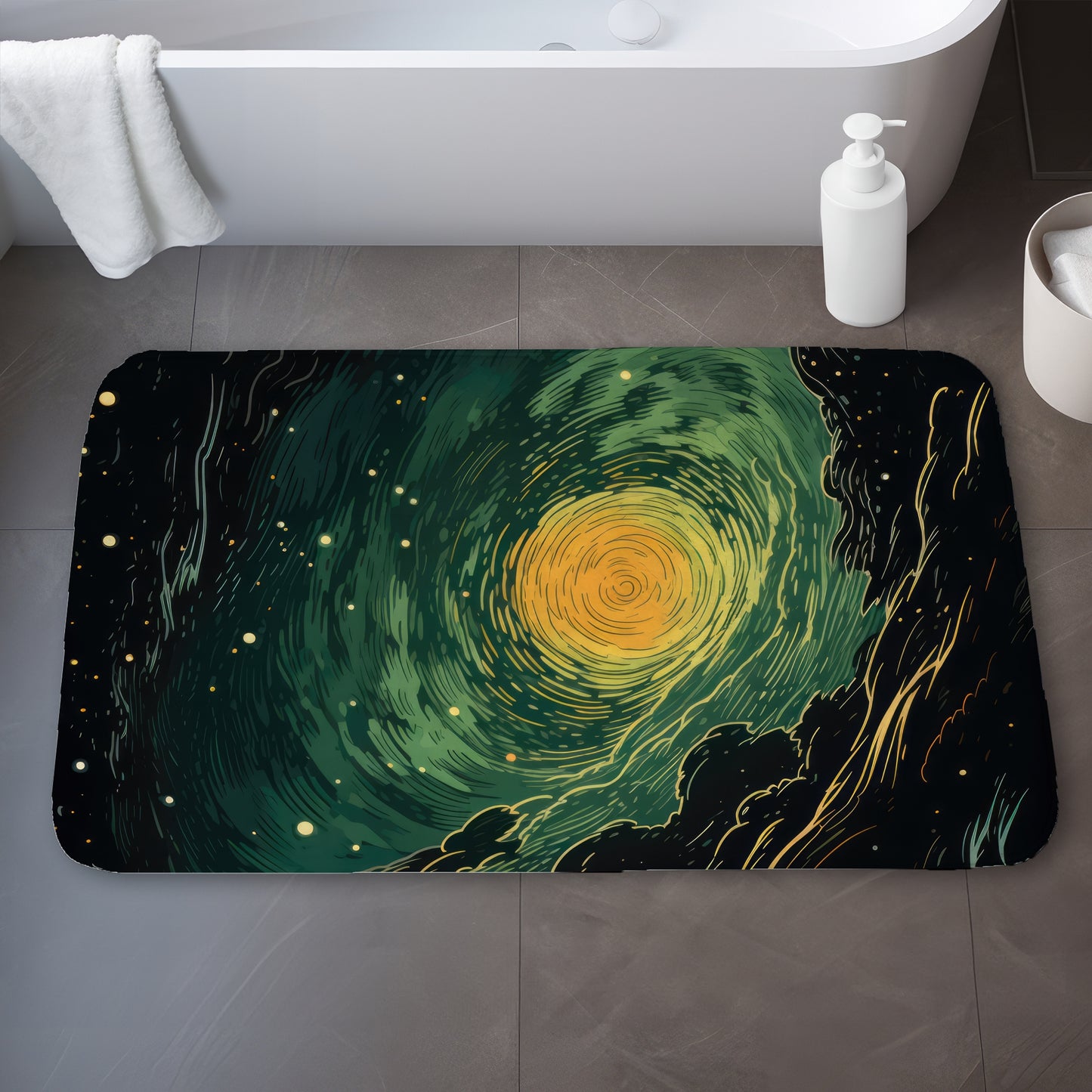 Turmoil in Space Yellow Bath Mat | Home Decor Essential