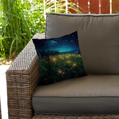 Fireflies at Night Blue Poly Twill Throw Pillow - Home Decor