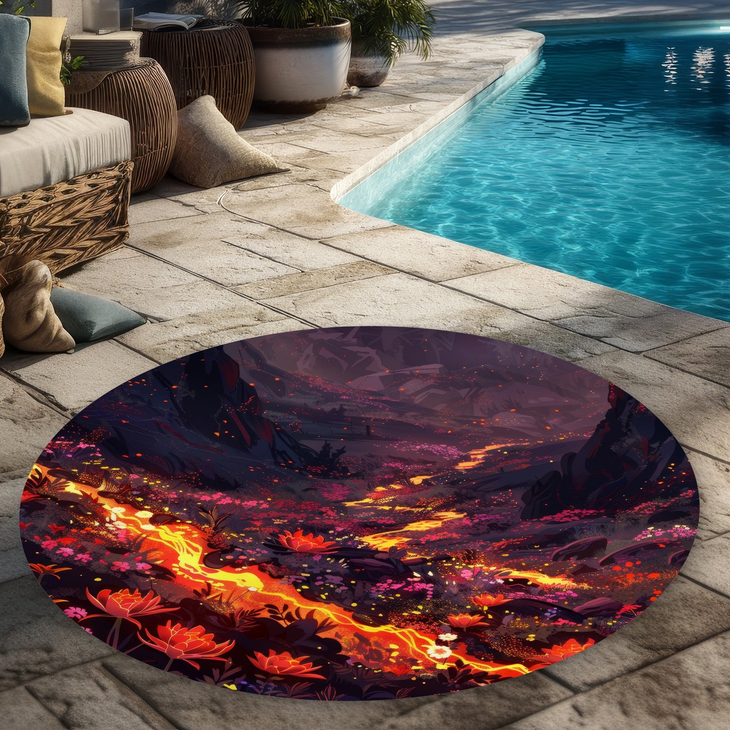 Bloom and Eruption Yellow Round Outdoor Area Rug | Decor