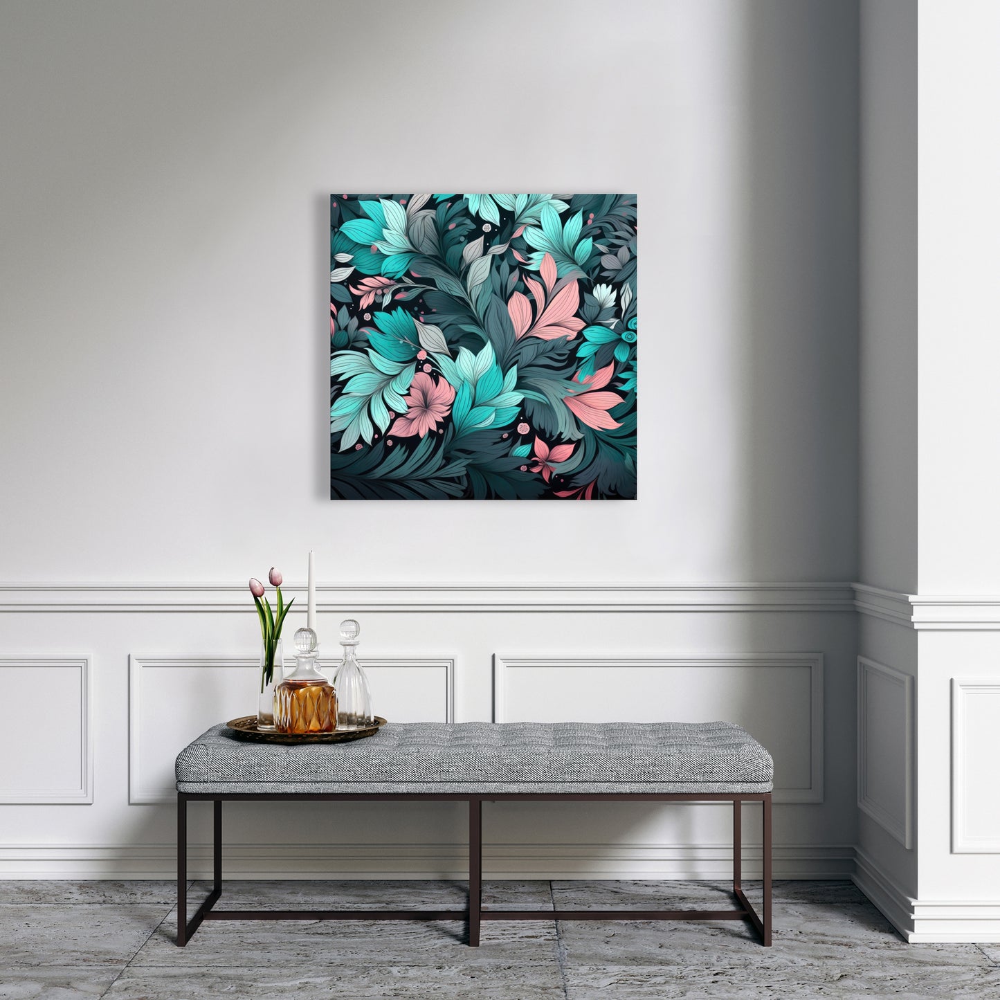 Neon Leaves - Pink Canvas Art for Stylish Home Decor