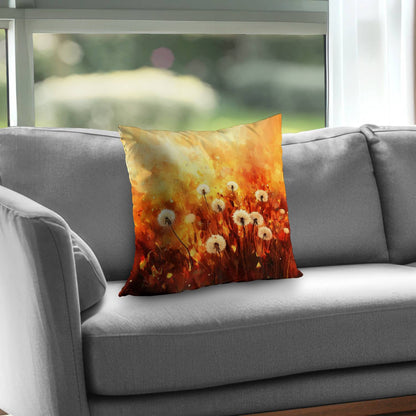 Dandelion Fire Poly Twill Throw Pillow | Home Decor Accent