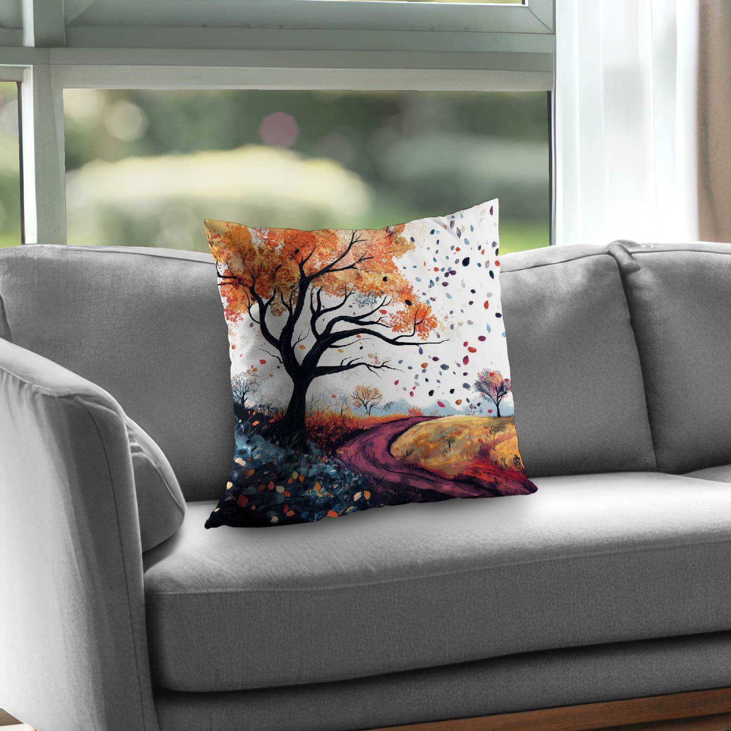 Blowing Leaves Poly Twill Throw Pillow | Home Decor Accent