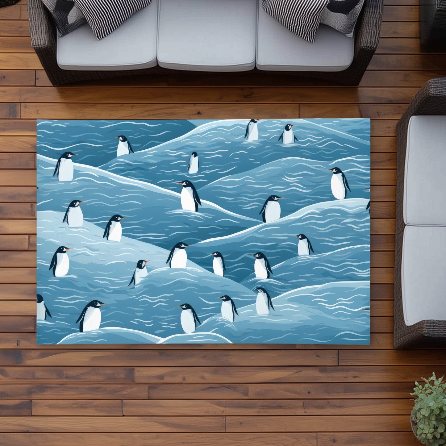 Tapis d'extérieur décoratif Les pingouins en balade | Élégant
