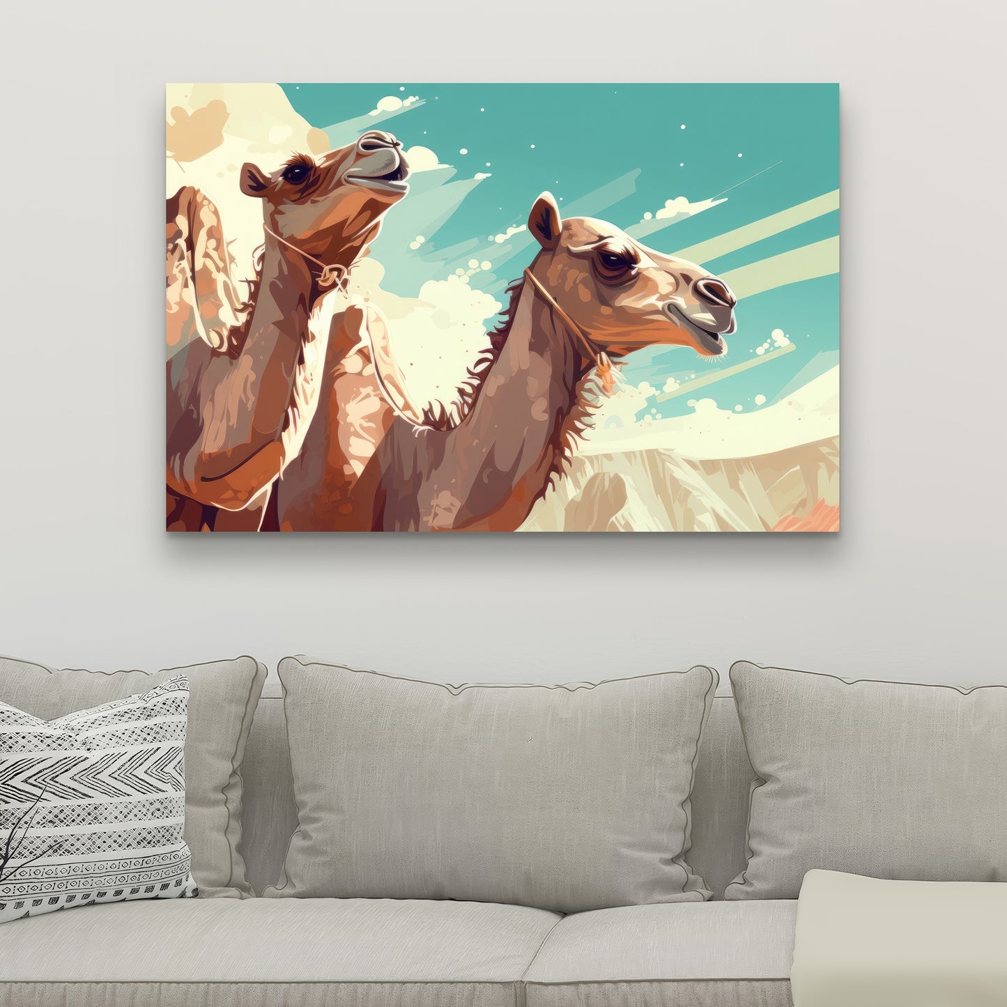 Two Camels Blue Canvas - Elegant Home Decor Piece
