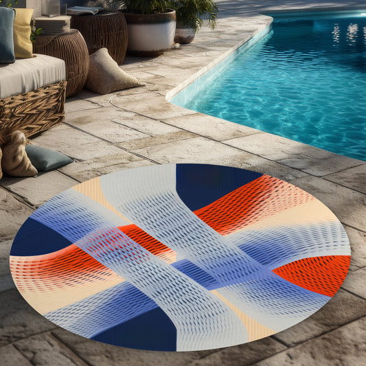 Abstract Threading Beige 5' Round Outdoor Rug | Home Decor