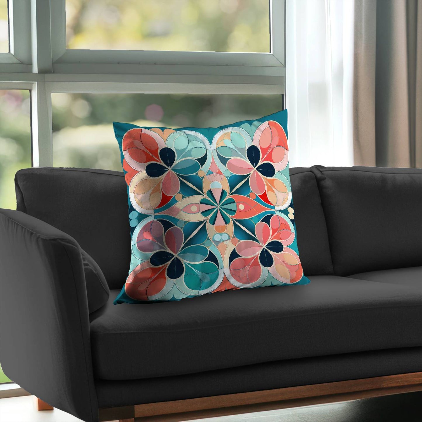 Coussin décoratif Mandala en sergé de polyester - Accessoire de décoration unique pour la maison