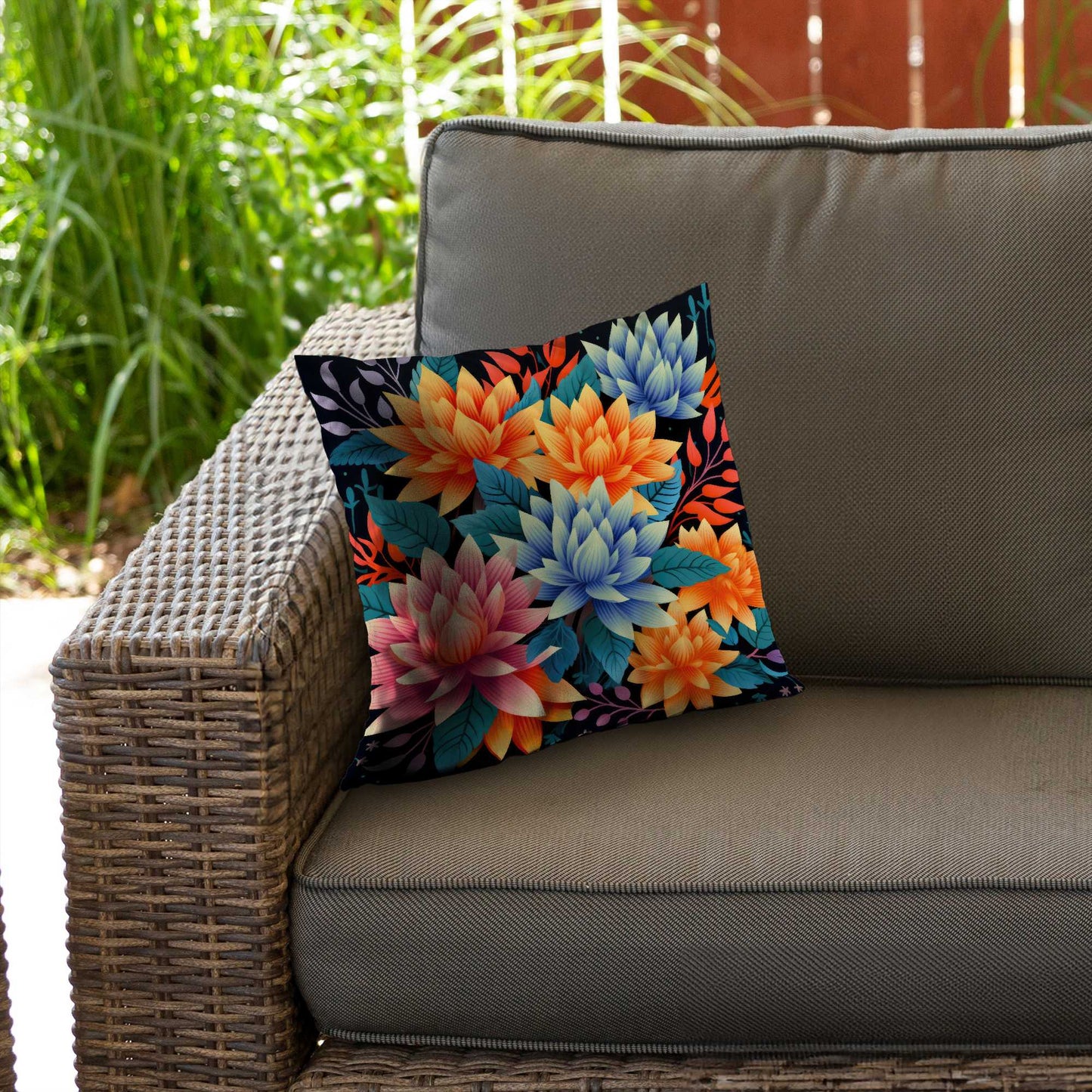 Coussin décoratif en sergé de polyester à motif bouquet de couleurs - Accessoire de décoration intérieure