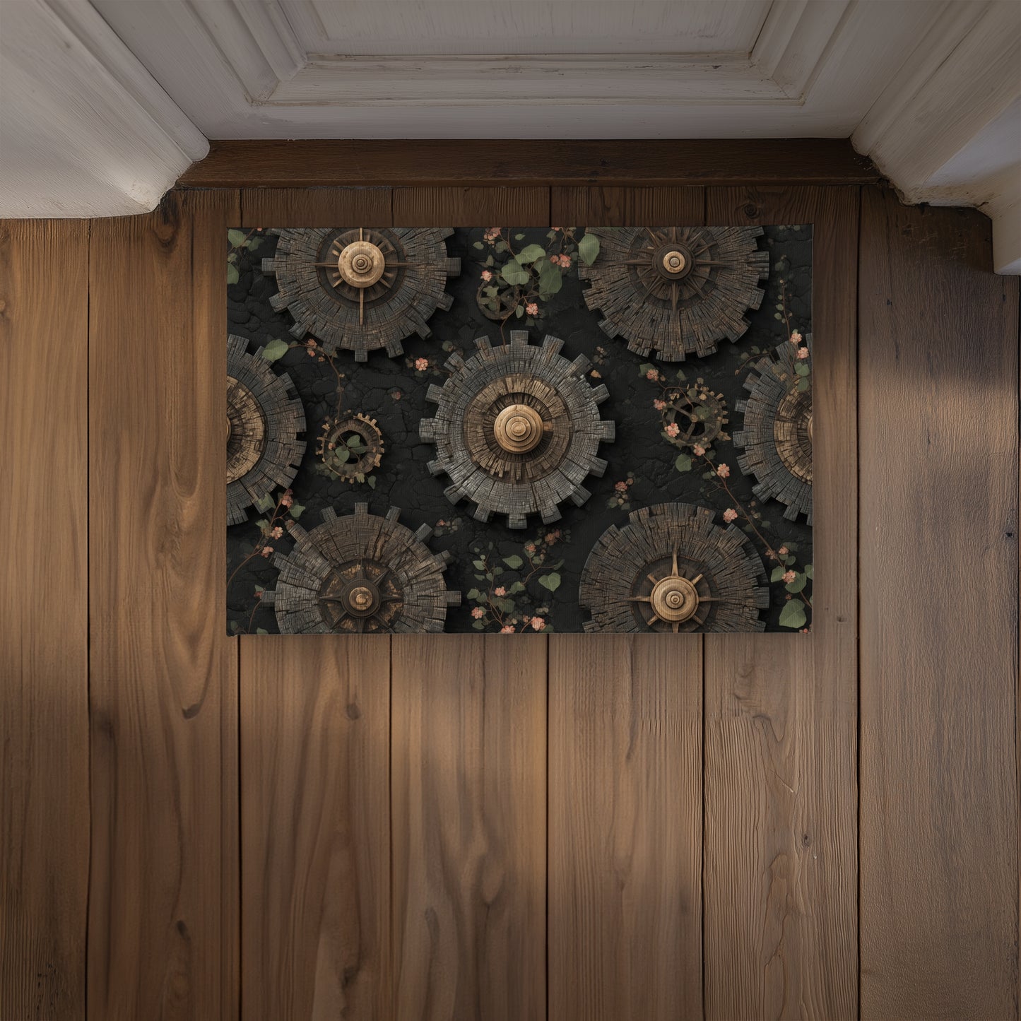 Cog Pattern Brown Indoor Outdoor Door Mat | Home Decor