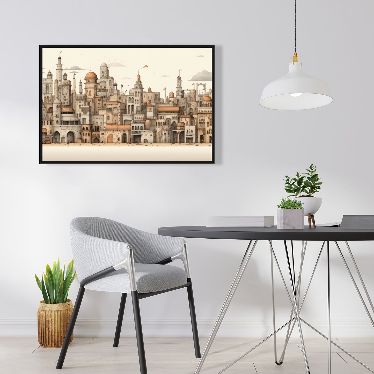 The Old Town - Beige Framed Canvas for Home Decor