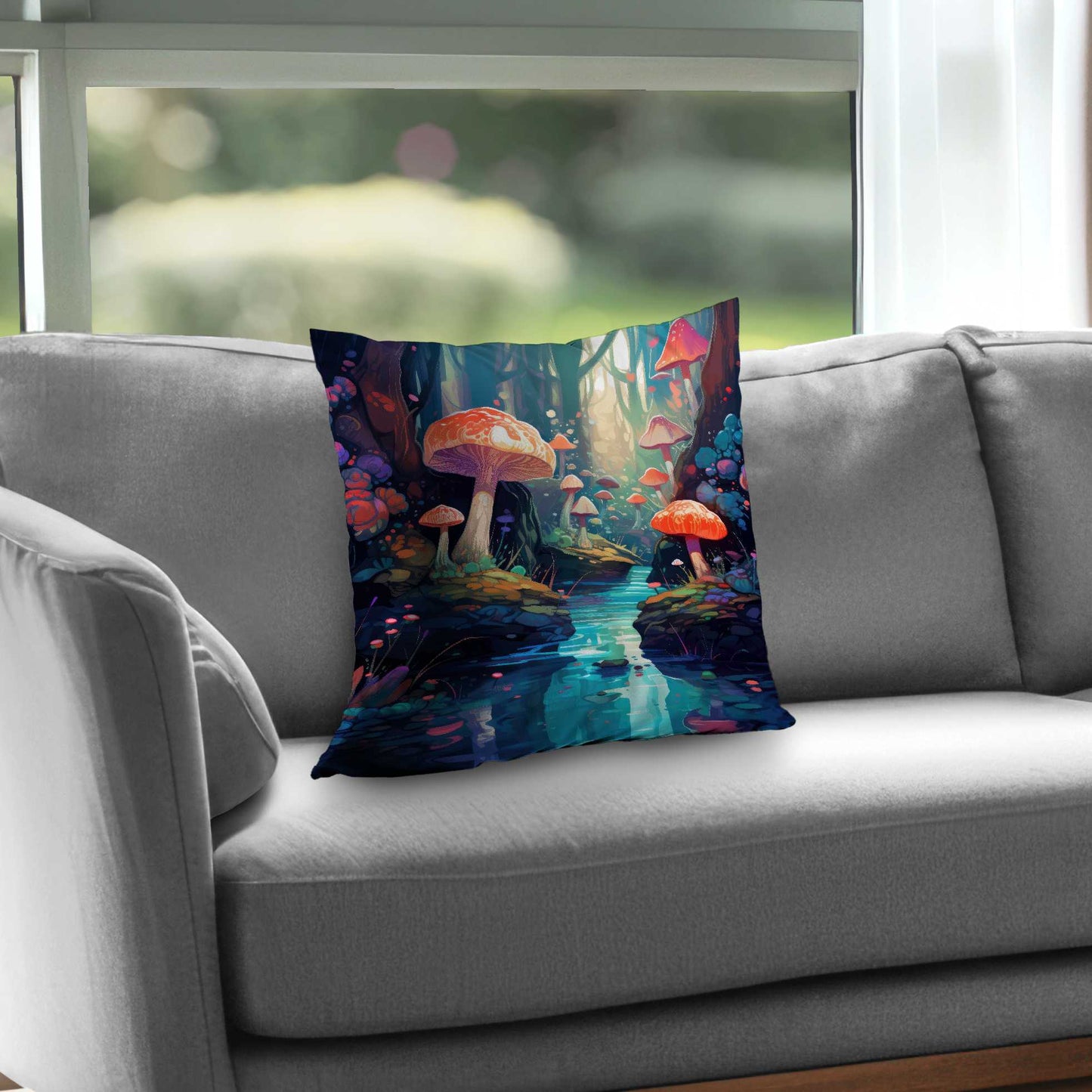 Coussin décoratif en sergé de polyester à motif forêt féerique - Accessoire de décoration intérieure