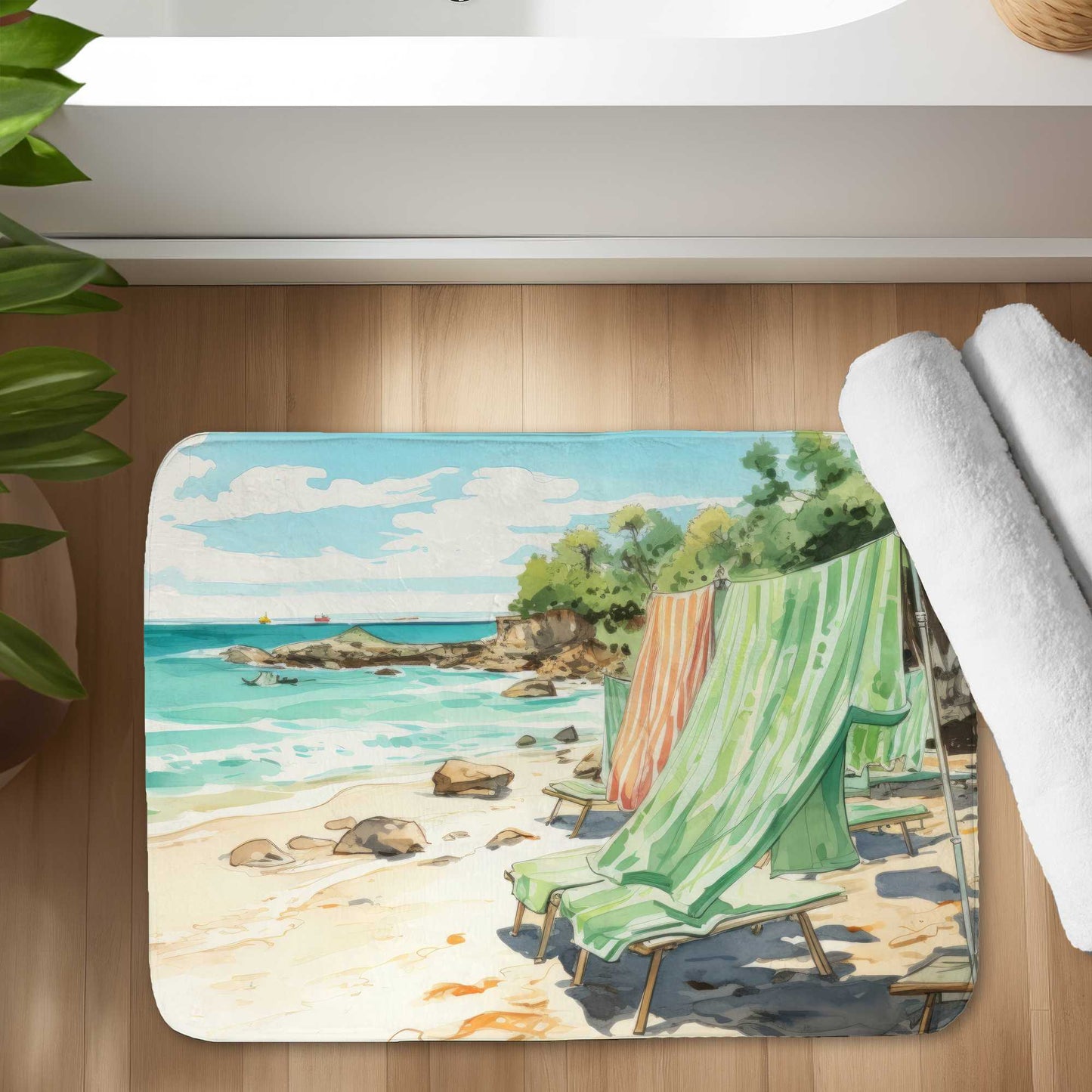 Beach Calm Green Bath Mat - Eco-Friendly Decor Accessory