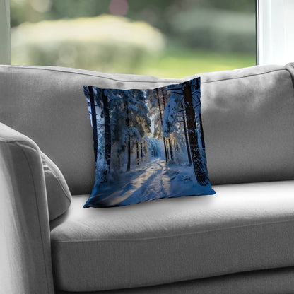 Coussin décoratif en sergé de polyester « Chemin enneigé » - Accessoire de décoration confortable pour la maison