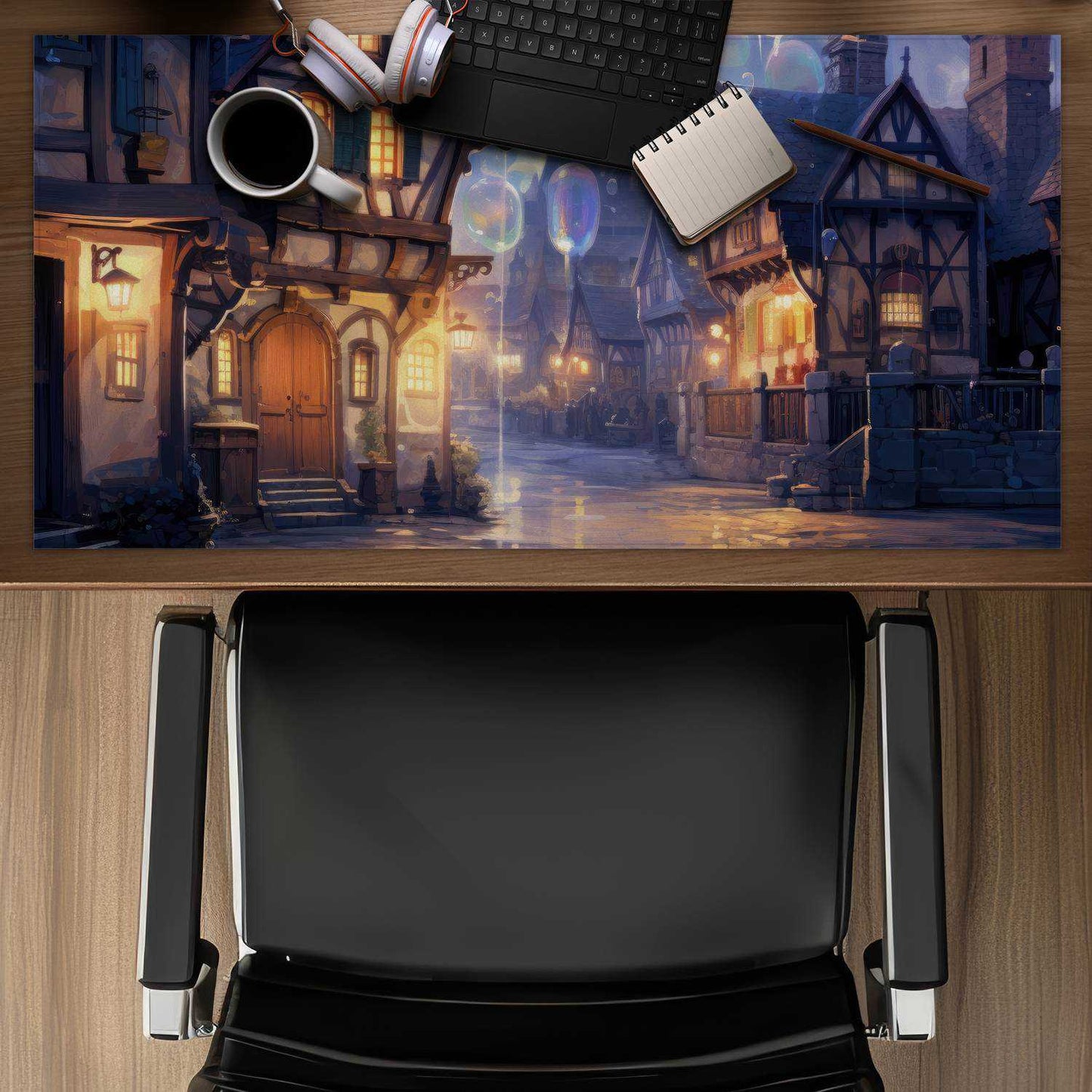 Bloopy town Black Desk Mat | Stylish & Durable