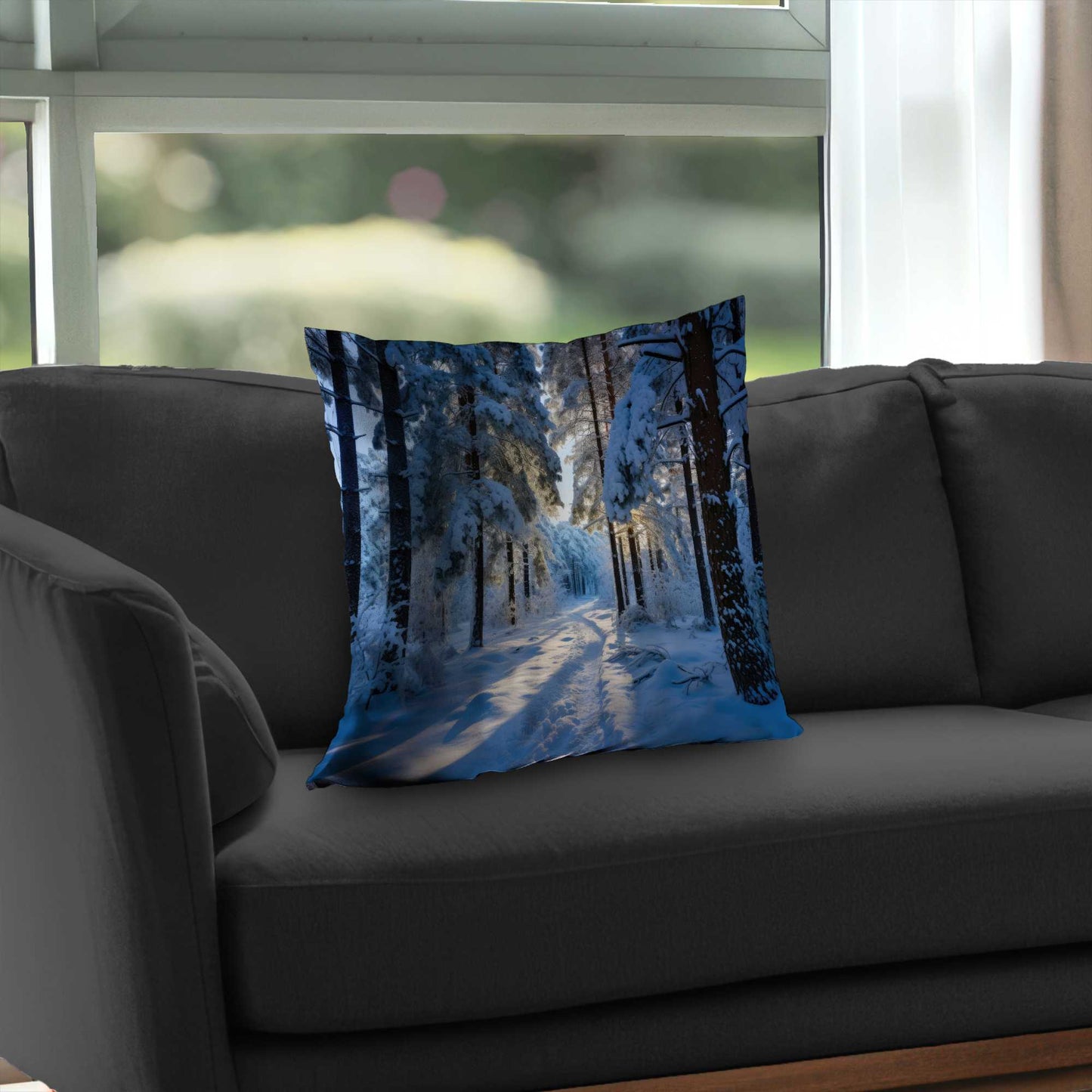 Coussin décoratif en sergé de polyester « Chemin enneigé » - Accessoire de décoration confortable pour la maison