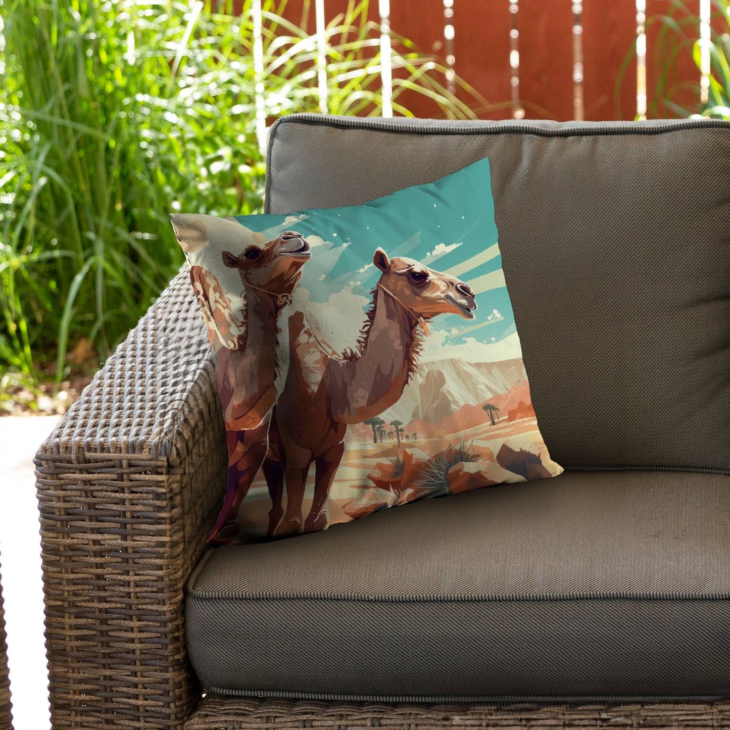 Two camels - Throw pillow - Print on demand