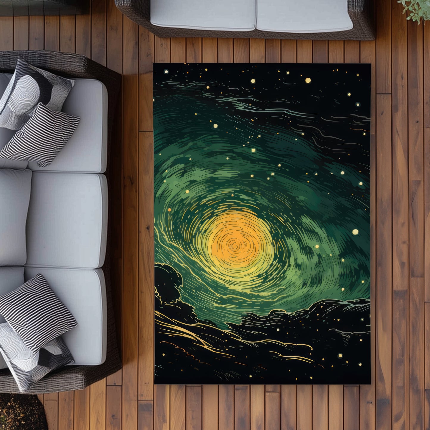 Turmoil in Space - Black Outdoor Area Rug for Home Decor