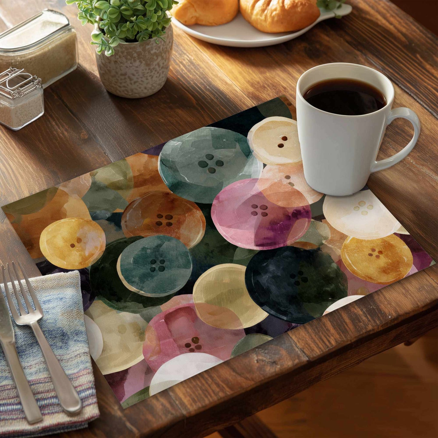 Napperon en polyester motif Danse de boutons colorés | Décoration d'intérieur