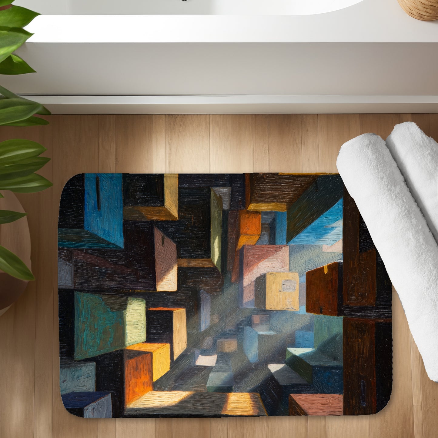 Boxed up Blue Bath Mat | Stylish Home Decor Essentials