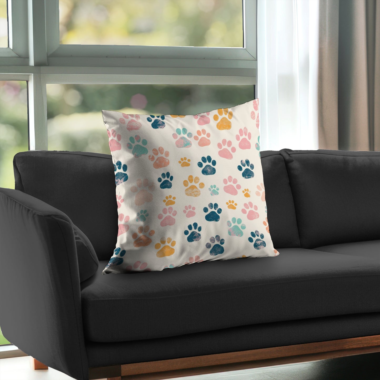 Cute Paws Orange Poly Twill Throw Pillow - Home Decor Insert
