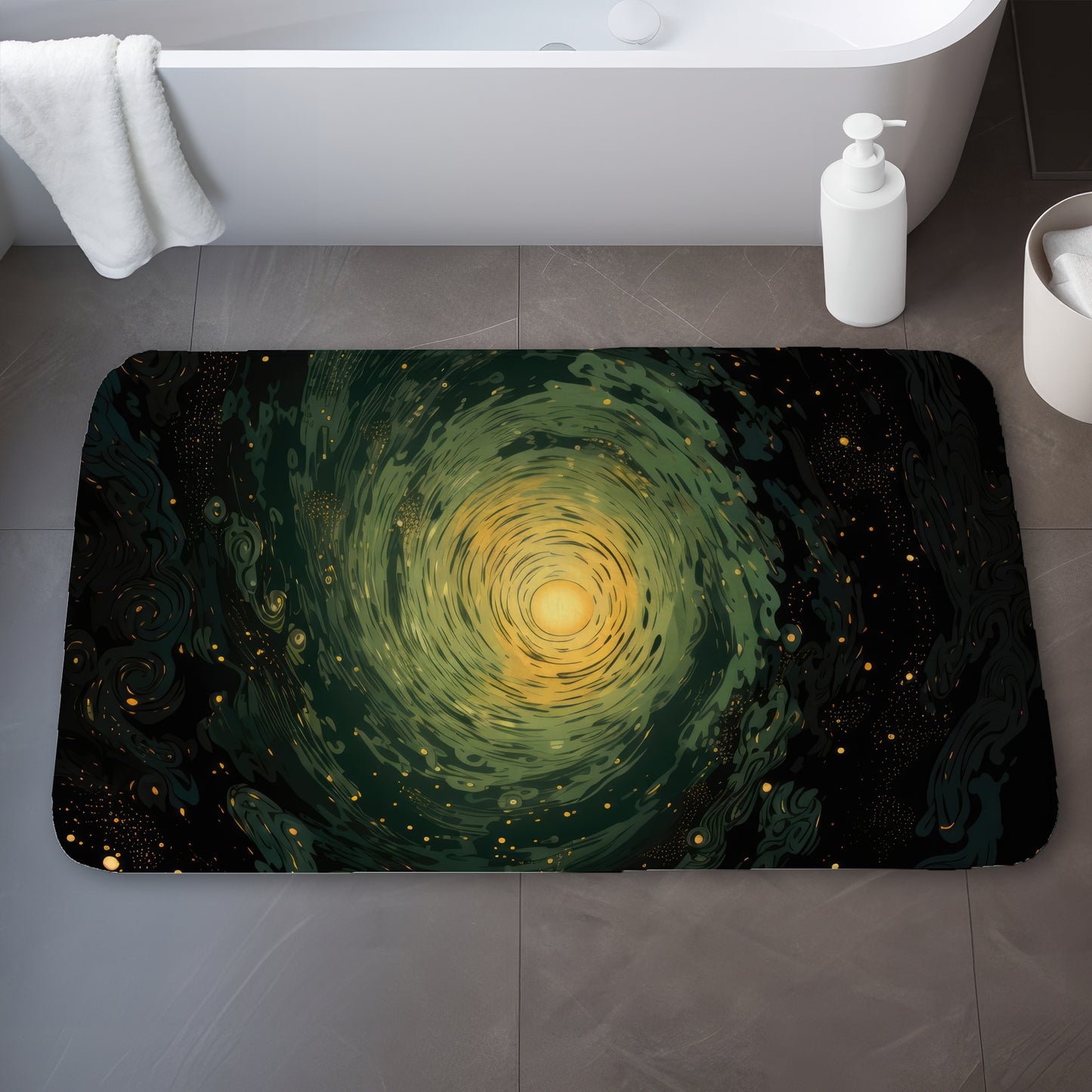 Swirling Gases - Green Bath Mat for Stylish Home Decor