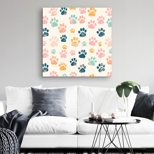 Cute Paws - Blue Canvas Wall Art for Home Decor