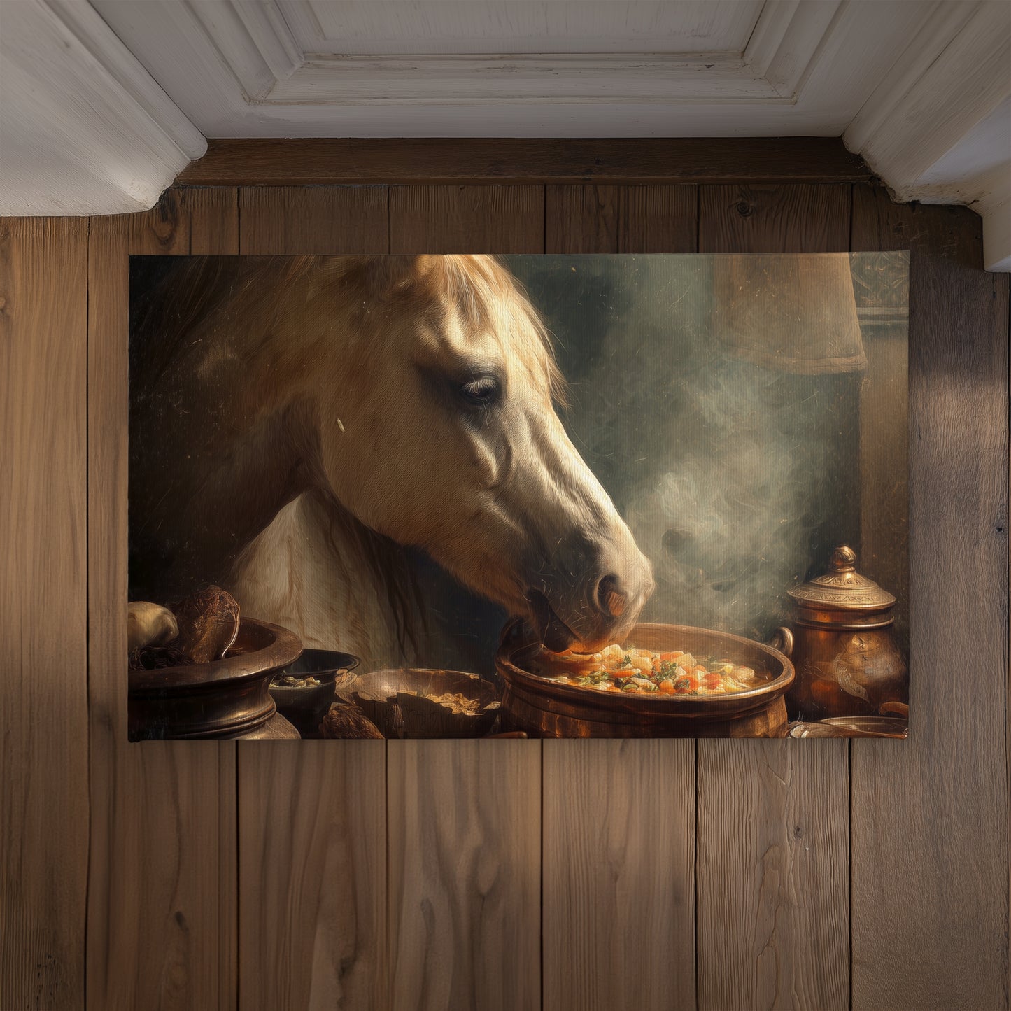 Horse on Soup - Black Indoor Outdoor Door Mat for Home Decor