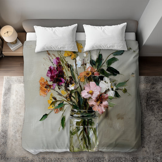 Still Life Green Duvet Cover - Elegant Home Decor Accent