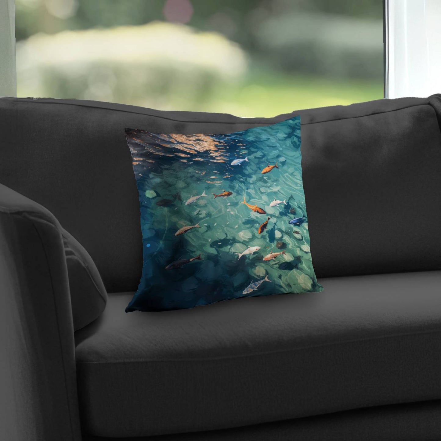 Garniture de coussin en sergé de polyester bleu Caustic Fish