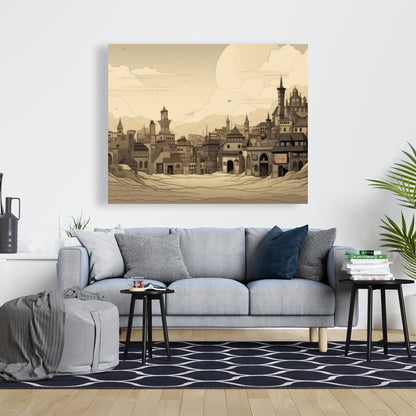 Desert Town Gray Canvas - Stylish Home Decor Artwork