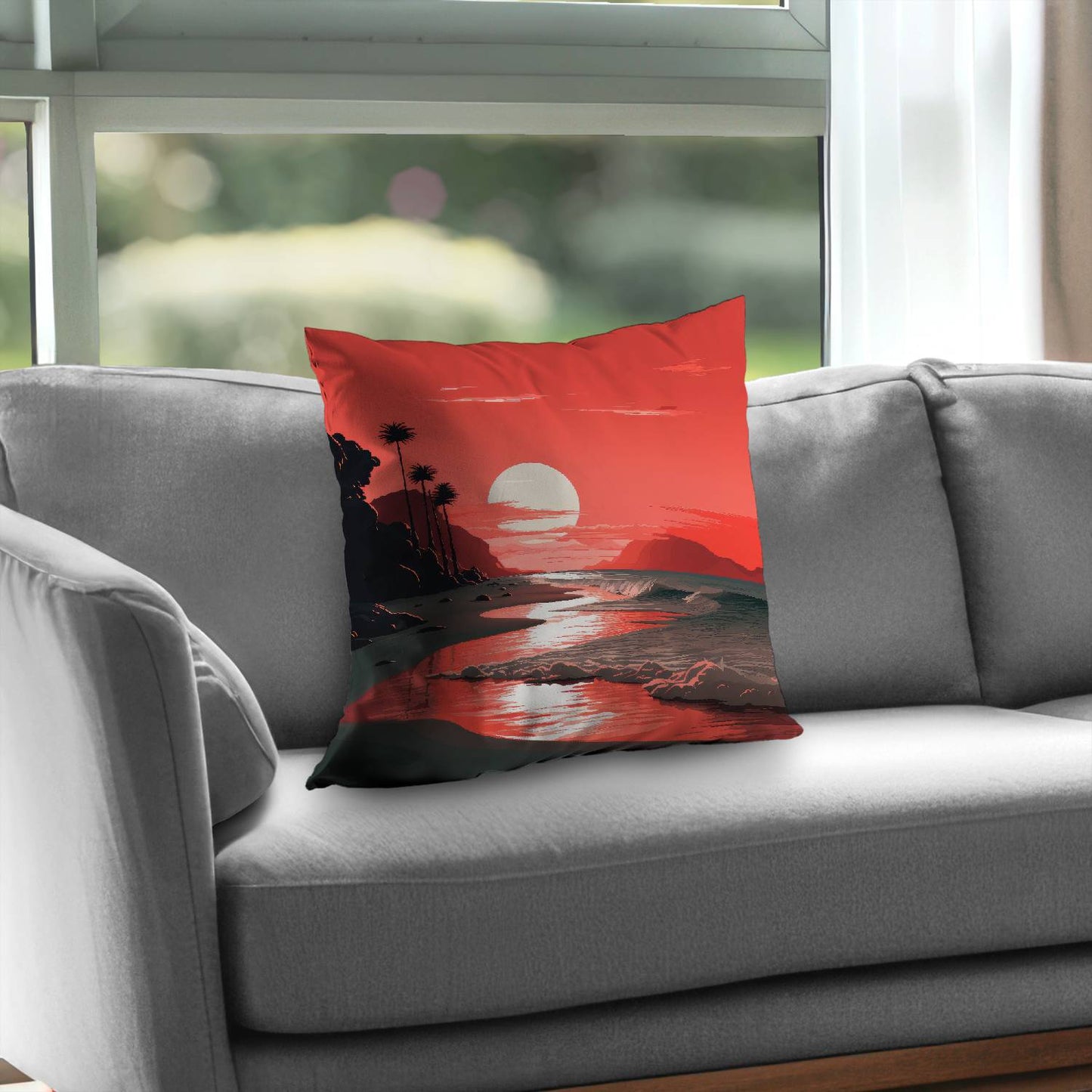 Blood Sun Poly Twill Throw Pillow - Stylish Home Decor