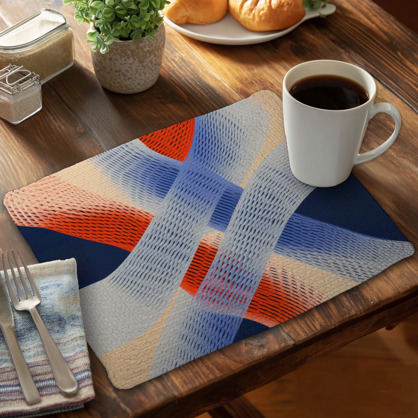 Abstract Threading Red Braided Polyester Placemat | Decor