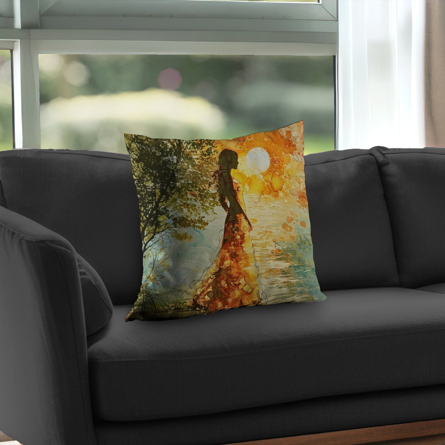 Peaceful Sun Green Poly Twill Throw Pillow | Home Decor Insert