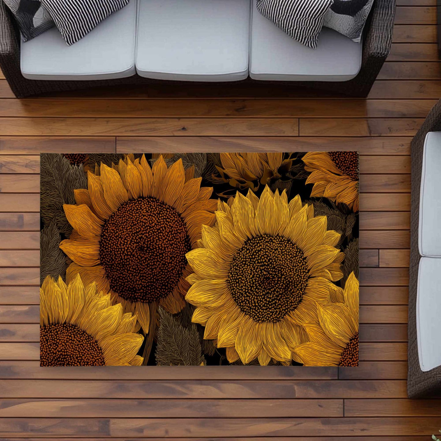Tapis d'extérieur Golden Glow Blooms | Tapis de décoration élégant