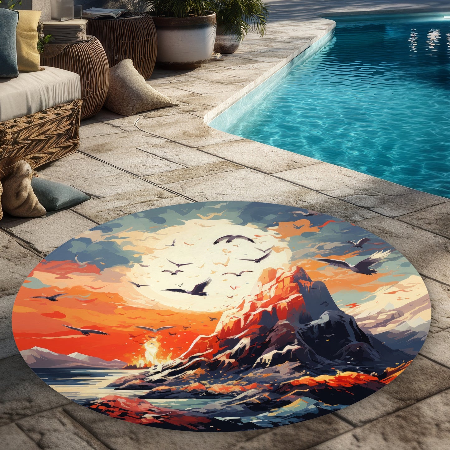 Tapis d'extérieur rond « Vers le danger » pour la décoration intérieure