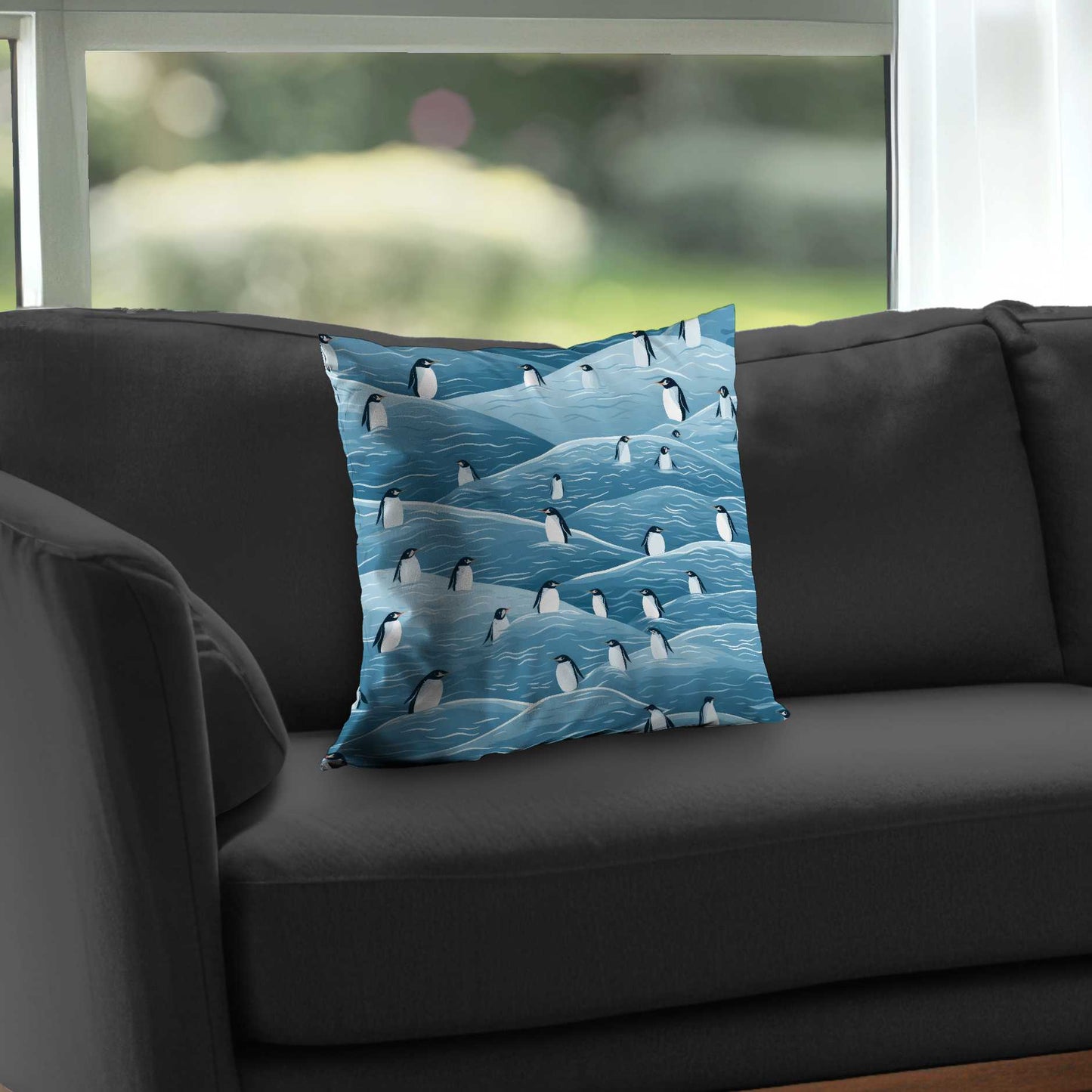 Coussin décoratif en sergé de polyester à motif pingouins - Décoration intérieure confortable